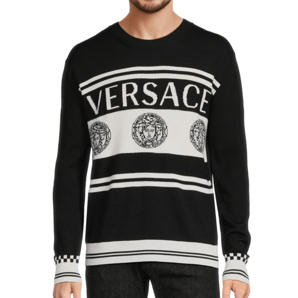 NWT Versace Medusa Logo Wool Knit Sweater Black 40 US (50 Eu) Italy A86467 - Picture 3 of 14